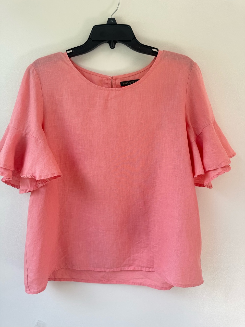 For Cynthia Ruffle Sleeve Linen Top SzL